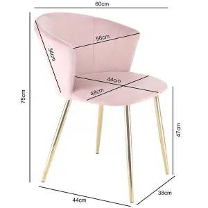 Ella Dining Accent Chair Upholstered in Velvet Fabric  - Pink