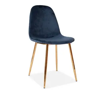 4 Gaviota Fabric Velvet Upholstered Dining Chair (Set of 4) Velvet Navy Blue / Gold