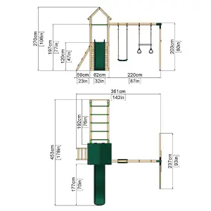 Rebo Adventure Wooden Climbing Frame with Monkey Bar, Swings & Slide - Logan