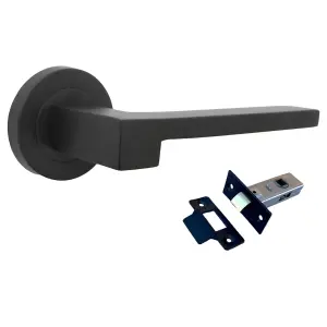 UNO-3 Door Handle Modern Matt Black Lever on Rose Internal Doors Handles + 64mm Latch