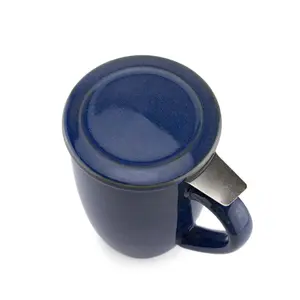 Scandi Home 400ml Bergen Navy Blue Reactive Glaze Ceramic Infuser Mug With Ceramic Lid