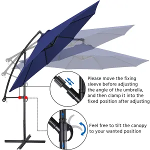 Yaheetech Navy Blue 3m Patio Offset Umbrella Outdoor Parasol with Crank