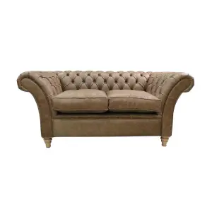 Chesterfield 2 Seater Sofa Settee Cracked Wax Tan Real Leather In Balmoral Style