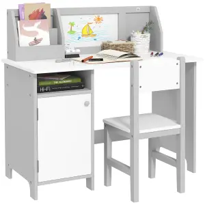 HOMCOM 2 PCs Childrens Table and Chair Set w/ Whiteboard Storage - Grey