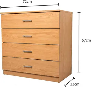 Beech Chest of 4 Drawers Anti Bowing  Support 67 x 72 x 33 cm