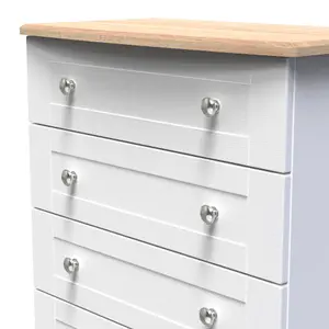 Sussex Ready assembled White & oak 5 Drawer Chest (H)1074mm (W)765mm (D)415mm