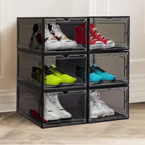 6 Pack Clear Durable Shoe Organiser - Sturdy And Durable Front Stackable Drawers - Space Saving Design With Magnetic Door