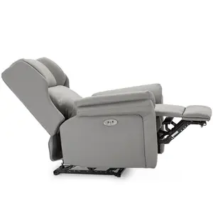 Electric Powered Recliner Chair With Wingback Design And USB Charger Port In Grey Bonded Leather