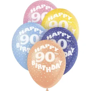 Unique Party Latex Pearlised 90th Balloons Multicoloured (One Size)