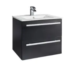 Bathroom Wall Mounted Drawer Unit & Ceramic Basin 600mm Wide - Matt Black - (Black Purity) - Brassware Not Included