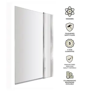 6mm Toughened Safety Glass Reversible Straight Shower Bath Screen with Fixed Panel - Chrome