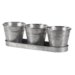 3 x Windowsill Herb Pots - Powder Coated Metal Mini Plant Pots with Drainage Holes & Tray - H10 x W35 x D11.5cm, Steel