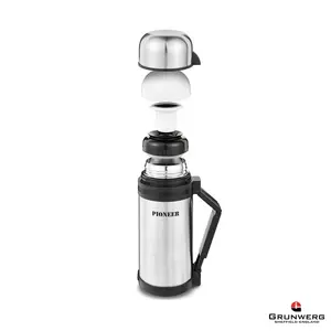 Pioneer Flasks Vacuum Insulated Leakproof Flask with 2 Cups and Retractable Handle, Stainless Steel, 1500ml / 1.5L