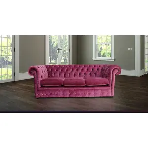 Chesterfield Handmade 3 Seater Sofa Settee Modena Rose Pink Velvet Fabric In Classic Style