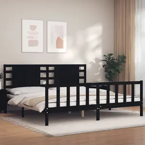 Berkfield Bed Frame with Headboard Black 200x200 cm Solid Wood