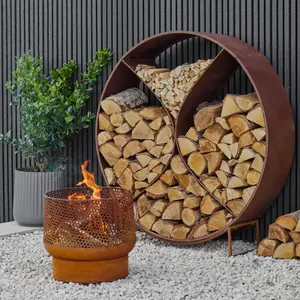 Circle Sculptural Log Storage Natural Rust H116cm W110cm