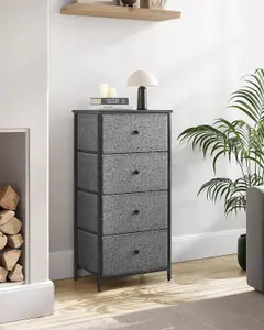 SONGMICS Chest of Drawers Bedroom, Drawer Storage Unit, Dresser with 4 Fabric Drawers, Metal Frame, Classic Grey and Classic Black