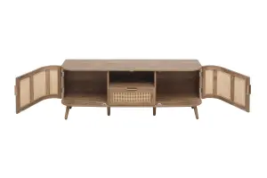 Rattan TV Entertainment Unit Curved Oak Cabinet Birlea Sark