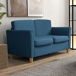 HOMCOM Double Seat Sofa Linen Upholstery Loveseat Couch w/ Armrests, Blue