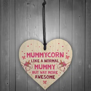 Funny Mummycorn Wooden Heart Gift For Mummy Birthday From Daughter Son Keepsake