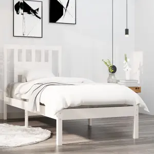 Berkfield Bed Frame White Solid Wood 90x190 cm 3FT Single