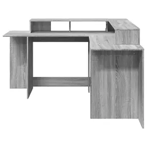 Berkfield Desk with LED Lights Grey Sonoma 152x152x91 cm Engineered Wood