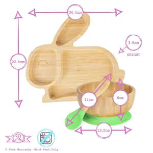 Tiny Dining - Rabbit Bamboo Suction Baby Feeding Set - Green - 4pc