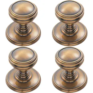 4x Ringed Tiered Cupboard Door Knob 25mm Diameter Bronze Cabinet Handle