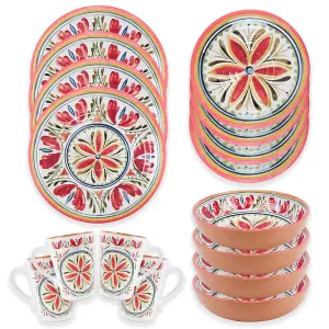 Purely Home Mediterranean 16 Piece Melamine Dinnerware & Mugs Set