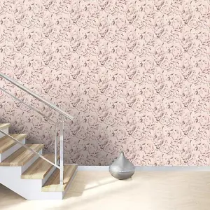 Rasch Freundin Blush Pink Rose Wallpaper Floral Textured Paste The Wall Vinyl