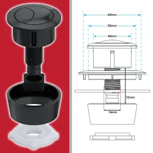 SPARES2GO Universal Toilet Cistern Dual Flush Push Button Kit for 20mm 40mm 50mm 60mm Lid Hole (Matt Black)