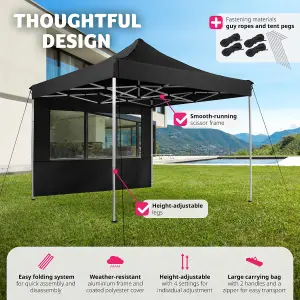 Gazebo Olivia - 3 x 3 m, with aluminium frame, 4 side panels, weather-resistant - black