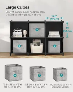 SONGMICS Cube Storage, 6-Unit Modular Organizer, for Living Room, Bedroom, Study, Comes with Rubber Mallet, Black