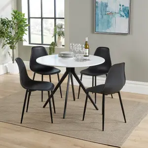 Core Products Aspen White 100cm Round Dining Table with 4 Black Plastic Curve Design Chairs