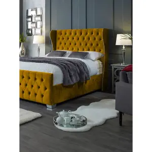 Colleen Plush Velvet Mustard Bed Frame