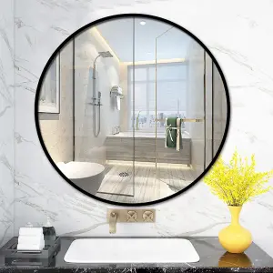 Black Round Wall Mounted Bathroom Framed Mirror 40 cm