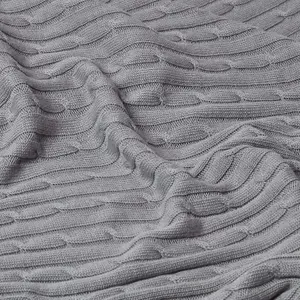 Homescapes Cotton Cable Knit Throw Grey, 130 x 170 cm