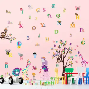 Walplus Combo Kids Happy Animals - Numbering - Alphabets Wall Sticker PVC