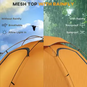 Outsunny Camping Tent Dome Tent with Removable Rainfly for 1-2 Man, Orange