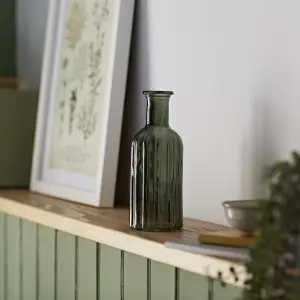 Small Ribbed Green Vase, 19cm