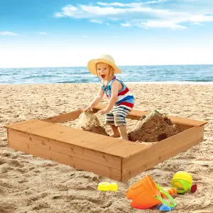 Costway Outdoor Wooden Kids Sandpit  Children Sandbox Play Station w/ Storage Boxes