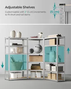 SONGMICS 5-Tier Corner Shelf, Industrial Garage Storage Rack, Metal Shelving Units for Warehouse, Silver and Natural Beige