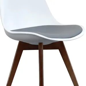 Soho White & Dark Grey Plastic Dining Chair with Squared Dark Wood Legs