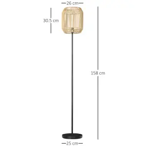 HOMCOM Farmhouse Floor Lamp for Living Room Bedroom with Rattan Wicker, Natural