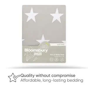 Bloomsbury Mill - Grey and White Stars Reversible Toddler Cot Bed Duvet Cover and Pillowcase Set - Cot Bed - 150 x 120cm