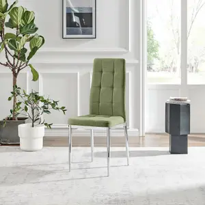 Furniturebox UK Dining Chair - 2x Paloma Green Fabric Upholstered Dining Chair Silver Legs - Contemporary Dining Kitchen Furniture