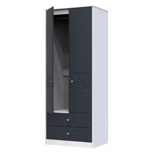 San Jose Ready assembled Contemporary Indigo & white 2 Drawer Tall Double Wardrobe (H)1970mm (W)770mm (D)530mm