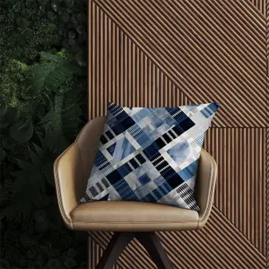 Checkered Square Black And Blue Outdoor Cushion 60cm x 60cm