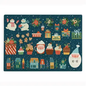 Purely Home Christmas Medley Rectangular Glass Worktop Protector - Festive Chopping Board