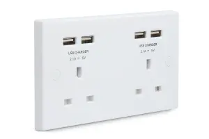 BG White Double 13A Raised square Unswitched Screwed Socket with USB, x4